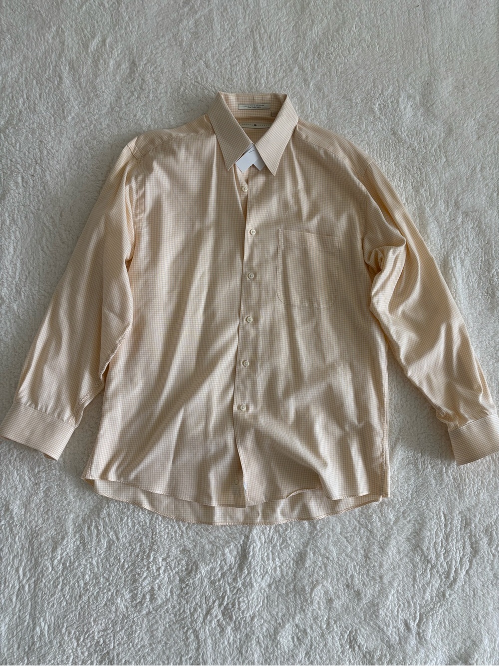 Joseph Abboud Yellow Gingham Check Egyptian Cotton Dress Shirt Size 16.5 34/35